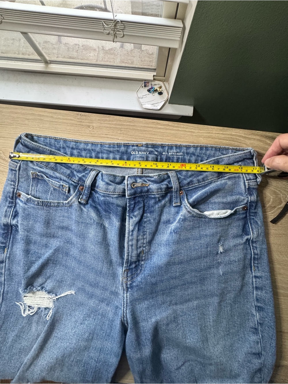 Old Navy High Rise O.G. Straight Jeans Distressed Light Wash Denim - Picture 4 of 5